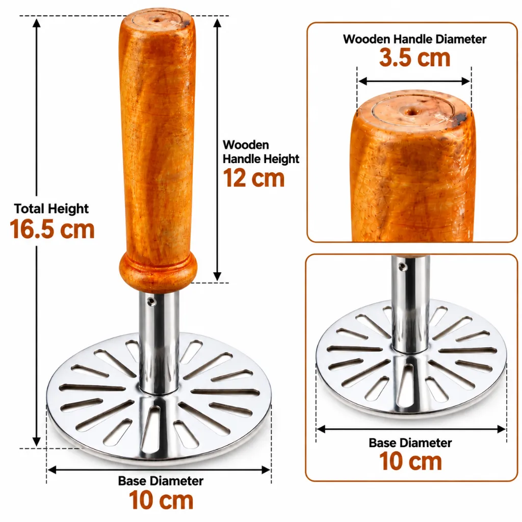 Stainless Steel Masher Measurement Infographic.webp